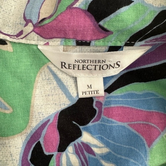 Northern Reflections Multi colour floral linen top collar button front SZ M - Picture 6 of 7